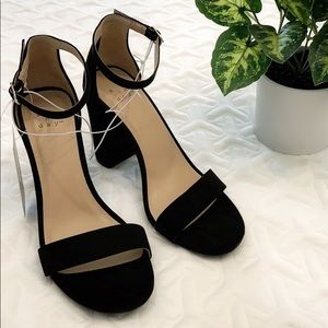 A New Day- Black Faux Suede Open-toed Heels